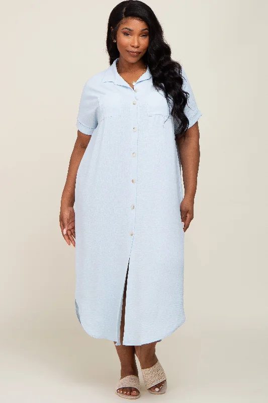 bohemian dressLight Blue Button Down Hi Low Plus Maxi Dress