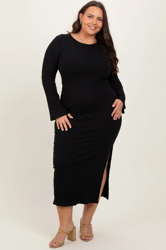 mini dressBlack Ribbed Side Slit Plus Maxi Dress