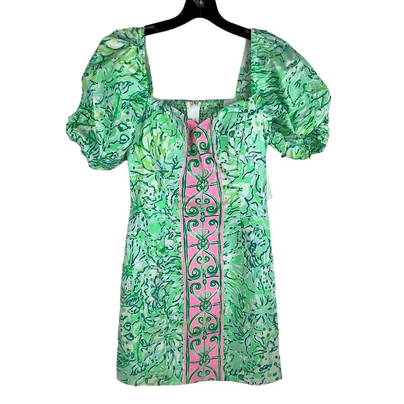 boho dressDress Designer By Lilly Pulitzer In Green & Pink, Size: 0