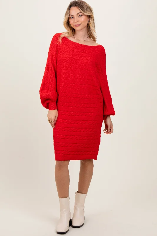 floral dressRed Cable Knit Dolman Sleeve Sweater Mini Dress