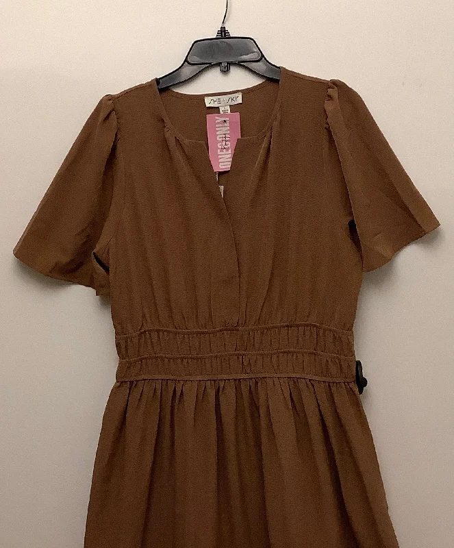 satin midi dressDress Casual Midi By She + Sky In Brown, Size: L