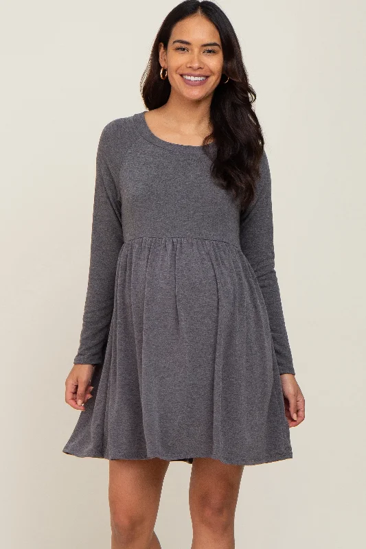 classic fit-and-flare dressCharcoal Heathered Long Sleeve Maternity Dress