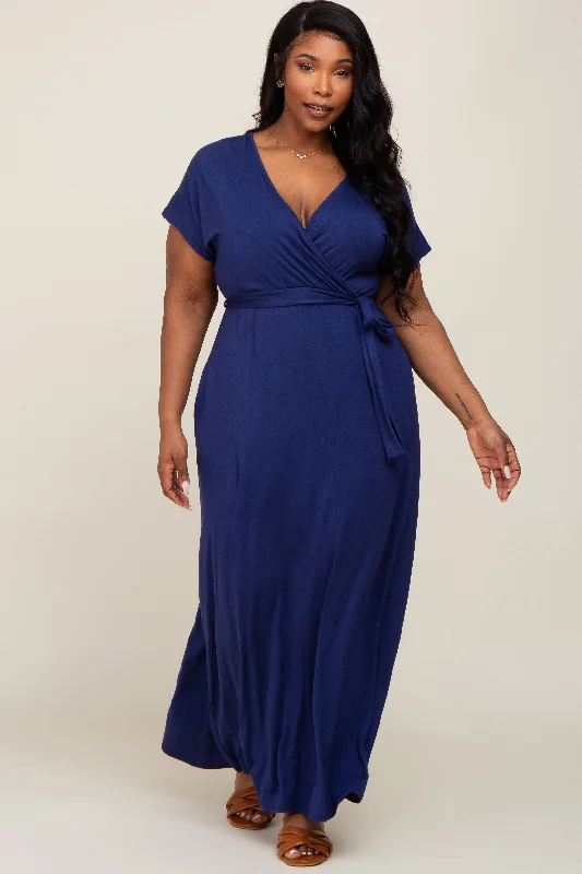 casual midi dressNavy Basic Plus Wrap Maxi Dress