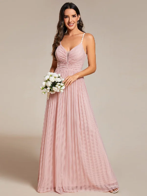 comfy maxi dressShimmer V Neck Floor Length Bridesmaid Dress With Spaghetti Straps