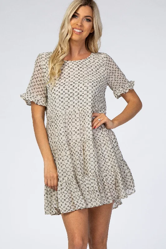 cocktail dressIvory Printed Tiered Babydoll Dress