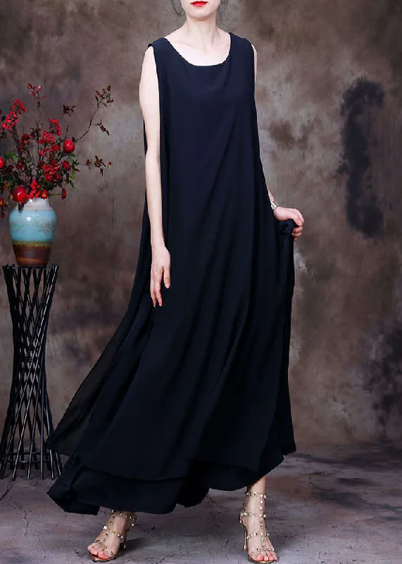 bodycon dressCasual Black Asymmetrical Design Chiffon Long Dresses Sleeveless