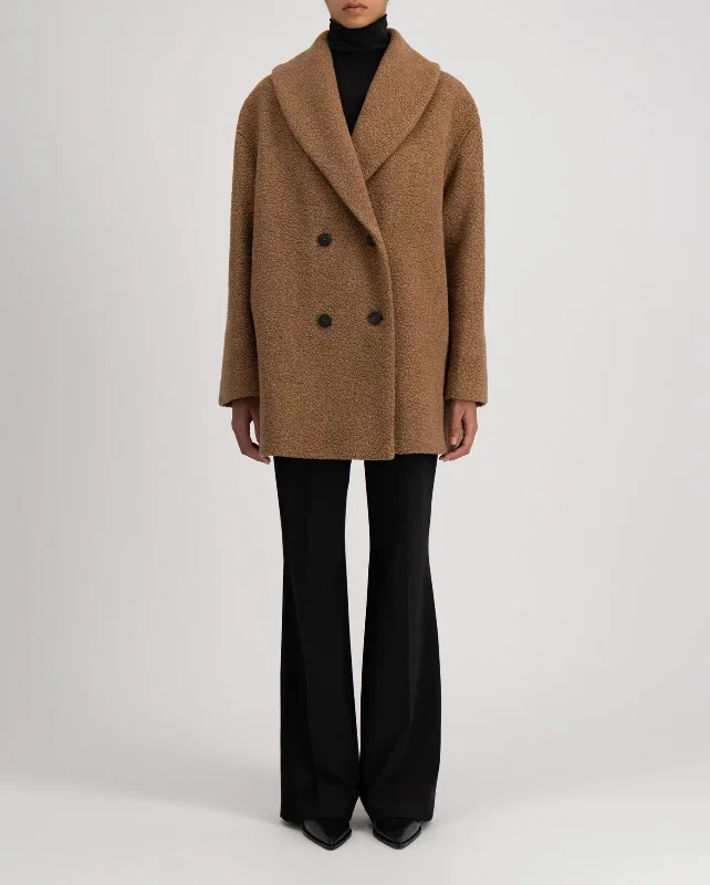 modern outerwearSHAWL COLLAR D.B. BOUCLE JACKET / TEDDY BROWN