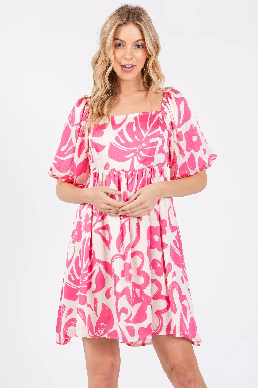 ruffle dressFuchsia Floral Puff Sleeve Dress