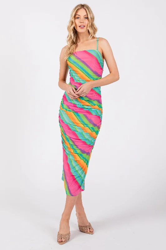 satin dressTurquoise Multi Color Mesh Midi Dress