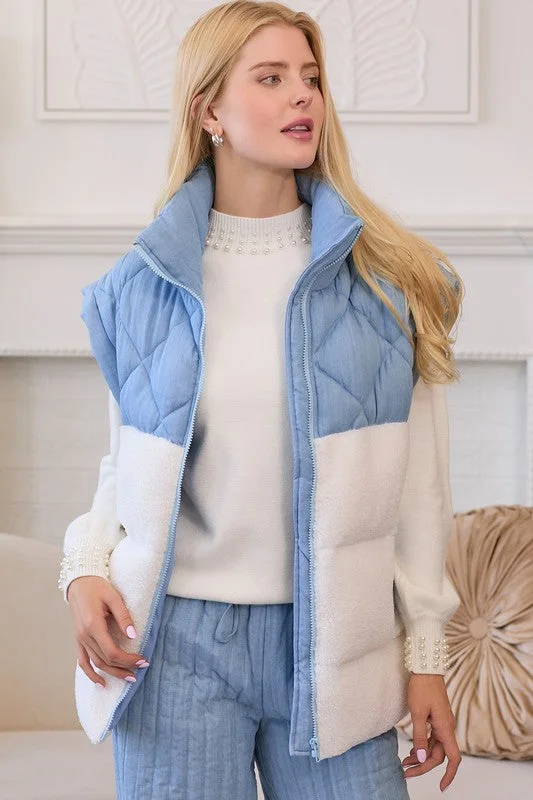 chic dressQuilted Fleece Blue Colorblock Vest