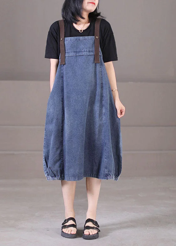 ruffle dressPlus Size Denim Blue Original Design Cotton Strap Long Dresses Summer