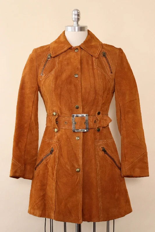 contemporary trench coatCognac Suede Zip and Buckle Trench XS