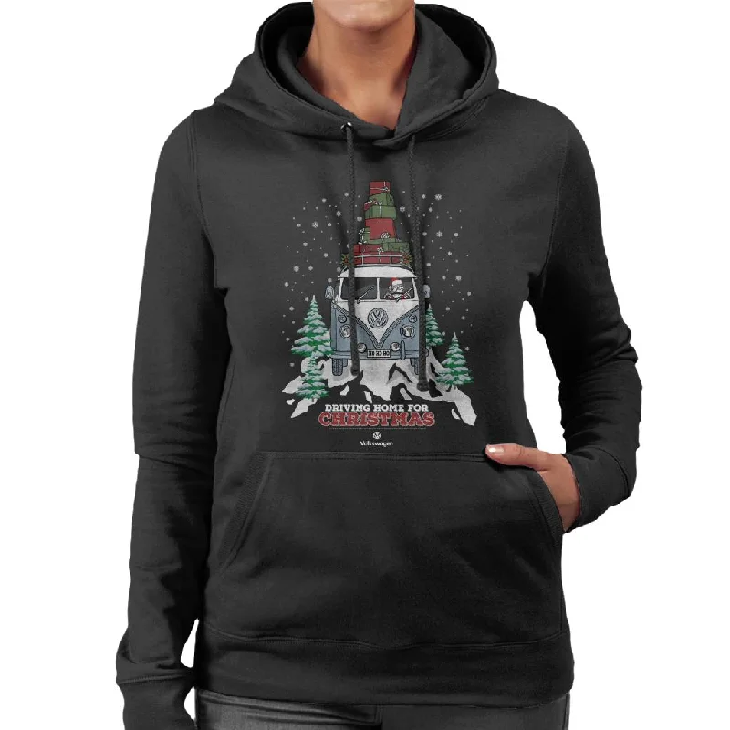 comfortable fleece hoodieVolkswagen Christmas Driving Home For Christmas White Logo Women's Hooded Sweatshirt