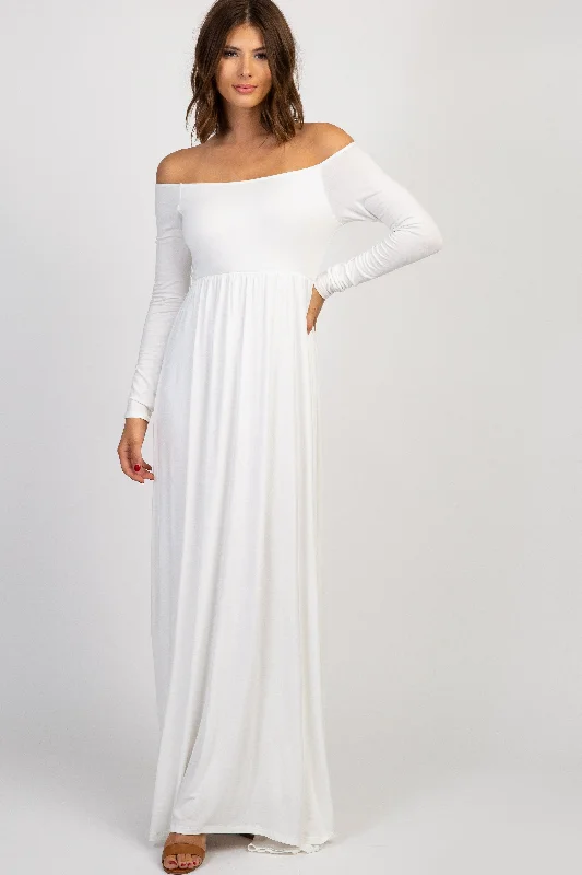 casual slip dressPinkBlush Ivory Solid Off Shoulder Maxi Dress