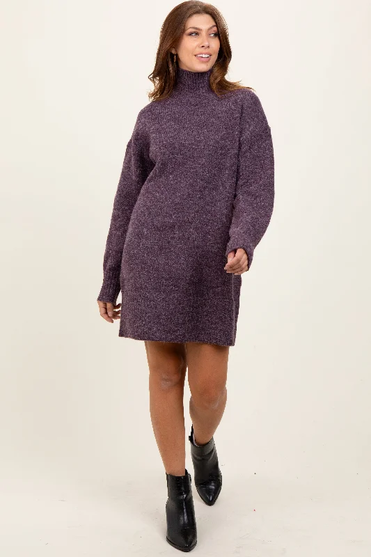 midi dressPurple Chunky Knit Turtleneck Mini Sweater Dress