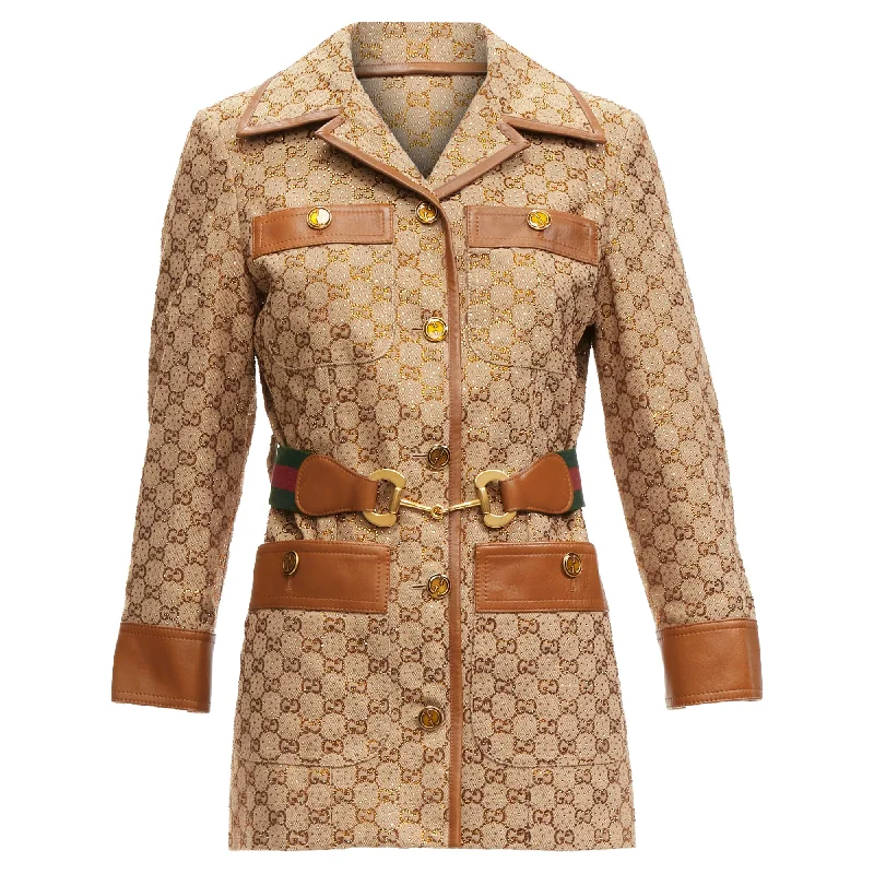 Gucci aria crystal embellished horsebit web belt gg canvas jacket