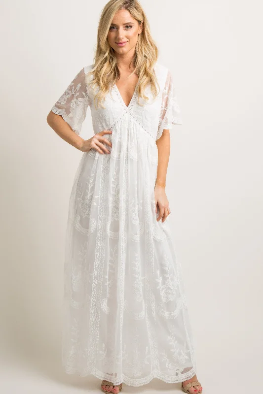 chic slip dressPinkBlush White Lace Mesh Overlay Maxi Dress