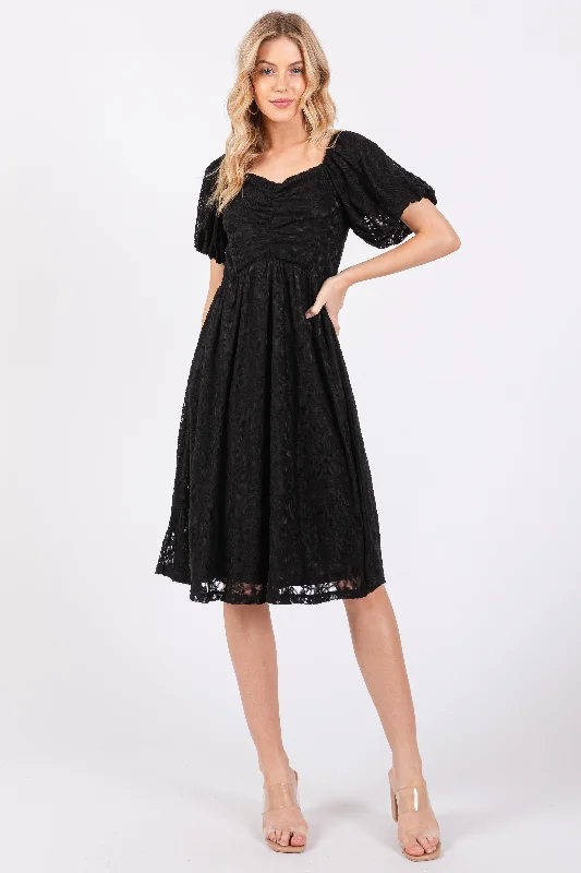 trendy dressBlack Lace Puff Sleeve Dress