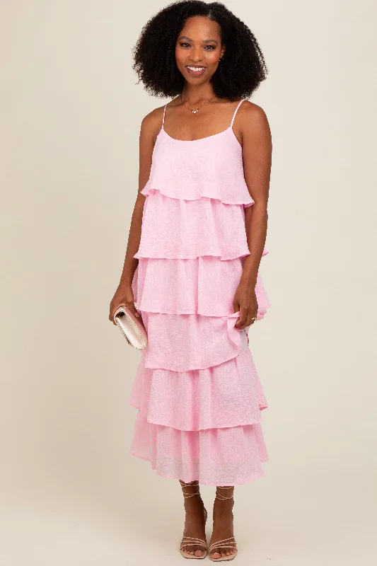 minimalistic dressLight Pink Tiered Midi Dress