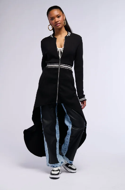 stylish coatKEEP IT MOVING SCUBA TRENCH IN BLACK