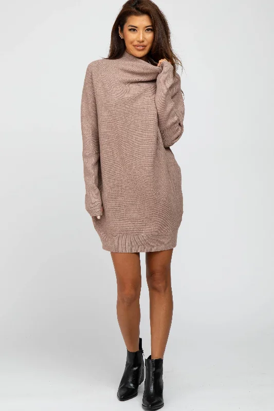 casual shift dressTaupe Funnel Neck Dolman Sleeve Mini Dress