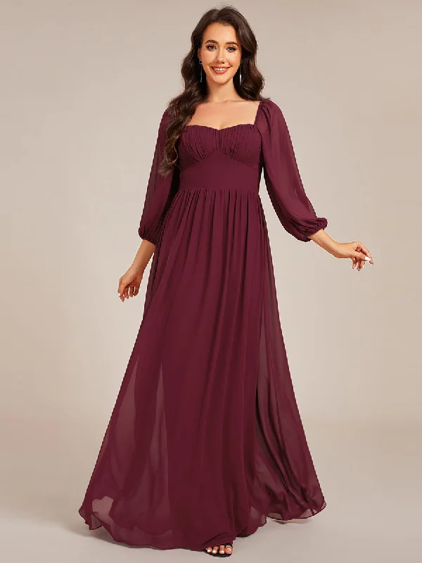 elegant maxi dressGraceful Sweetheart 3/4 Lantern Sleeve Chiffon Bridesmaid Dresses with Frenulum knotting