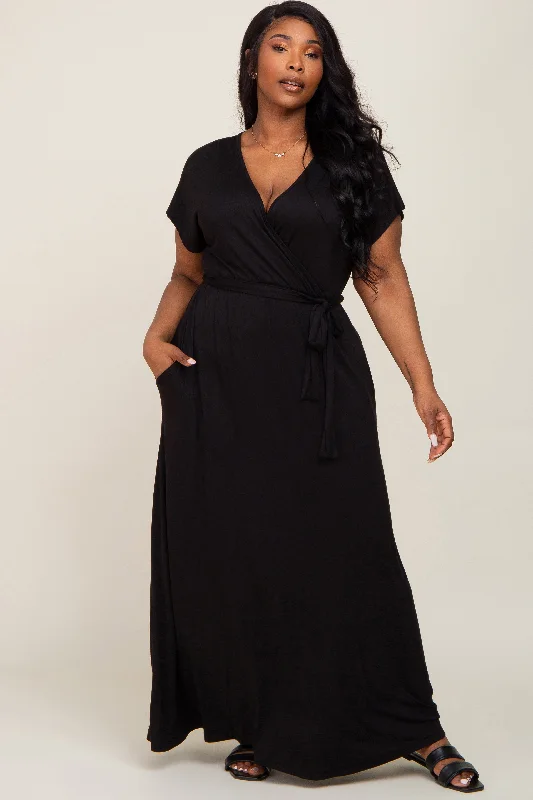 off-shoulder dressBlack Basic Plus Wrap Maxi Dress