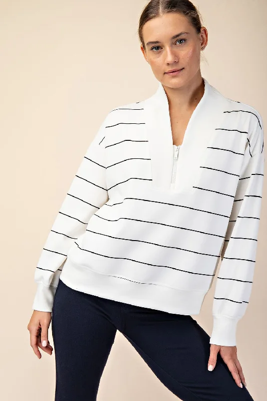 trendy wrap dressGo Places Stripe Scuba Half Zip Pullover