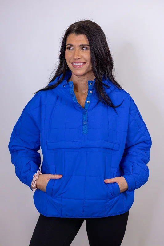 trendy mini dressMisty Mornings Blue Puffer Hoodie