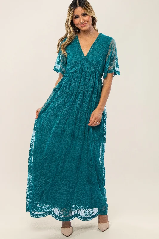 mini dressTeal Lace Mesh Overlay Maxi Dress