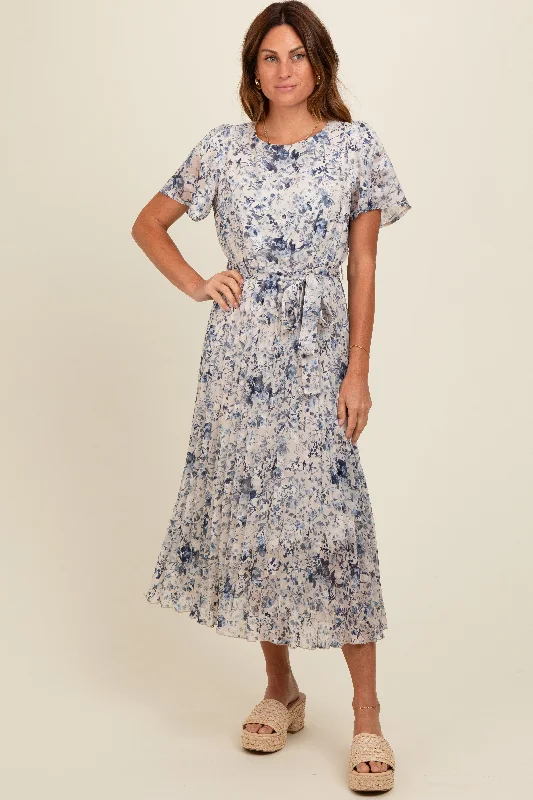 classic fit-and-flare dressCream Floral Pleated Midi Dress