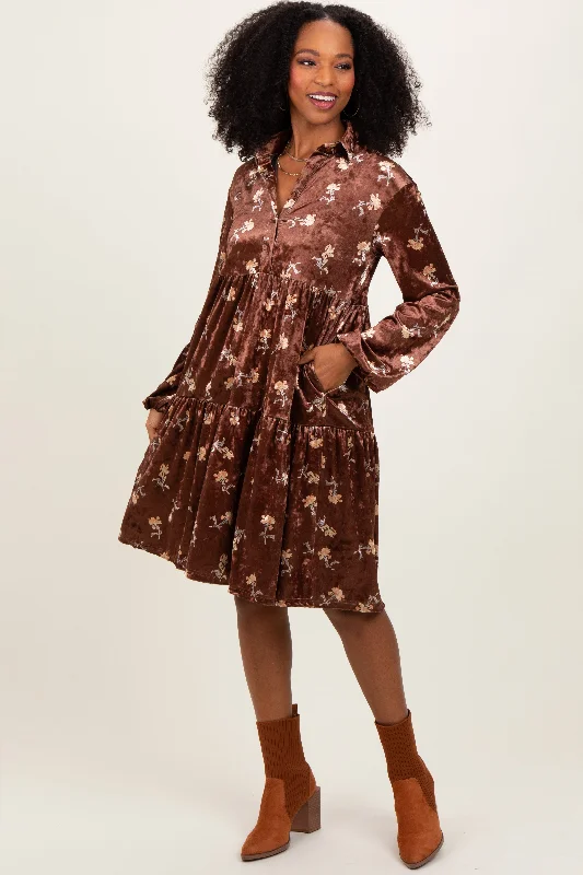 wool dressBrown Floral Velvet Button Down Midi Dress