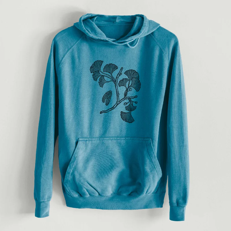 performance gym sweatshirtGinkgo Biloba - Ginkgo Tree Stem with Leaves  - Mid-Weight Unisex Vintage 100% Cotton Hoodie