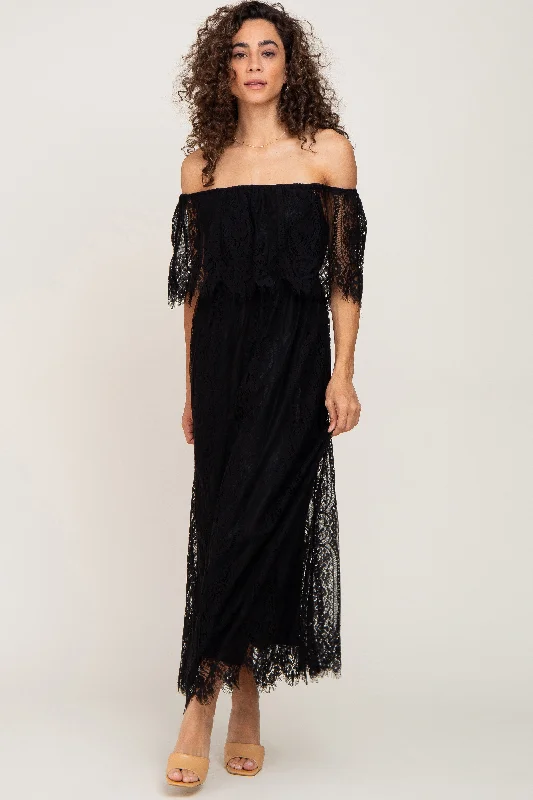 elegant maxi dressBlack Lace Off Shoulder Maxi Dress