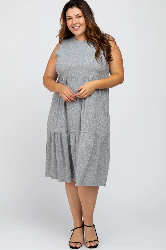 printed dressHeather Grey Ribbed Sleeveless Plus Midi Dress