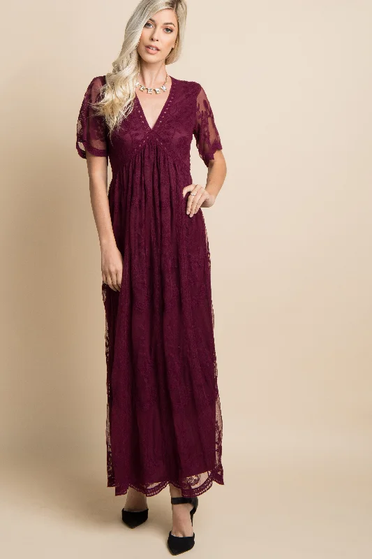 floral wrap dressBurgundy Lace Mesh Overlay Maxi Dress