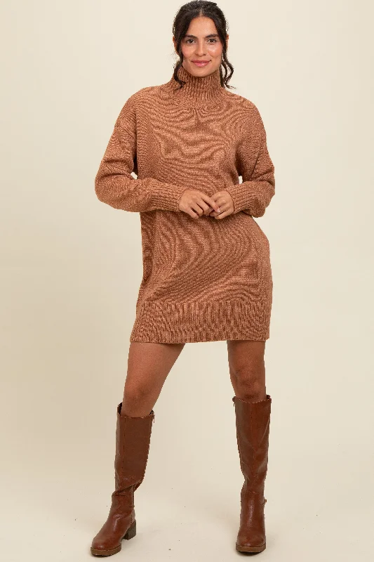 v-neck dressCamel Turtle Neck Mini Sweater Dress