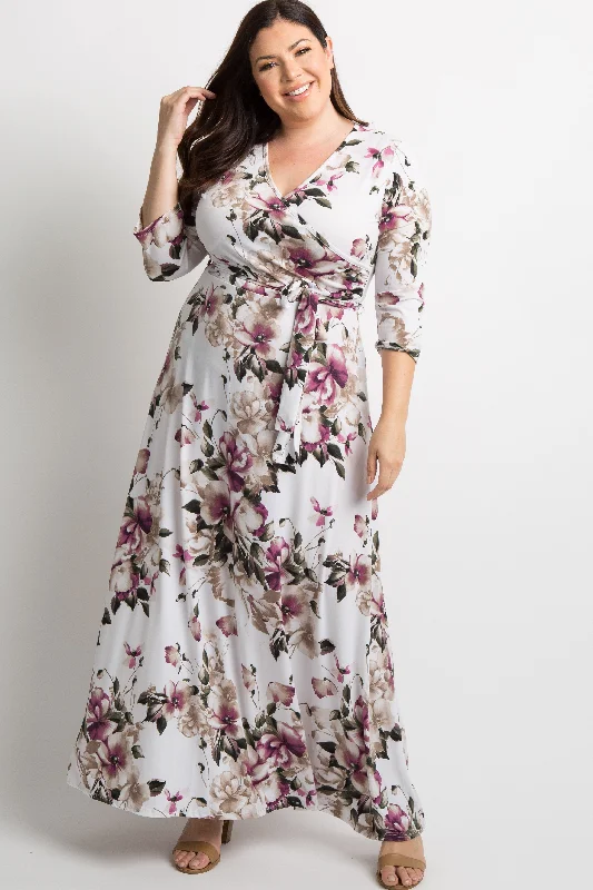 modern dressPinkBlush White Floral Plus Nursing Wrap Maxi Dress