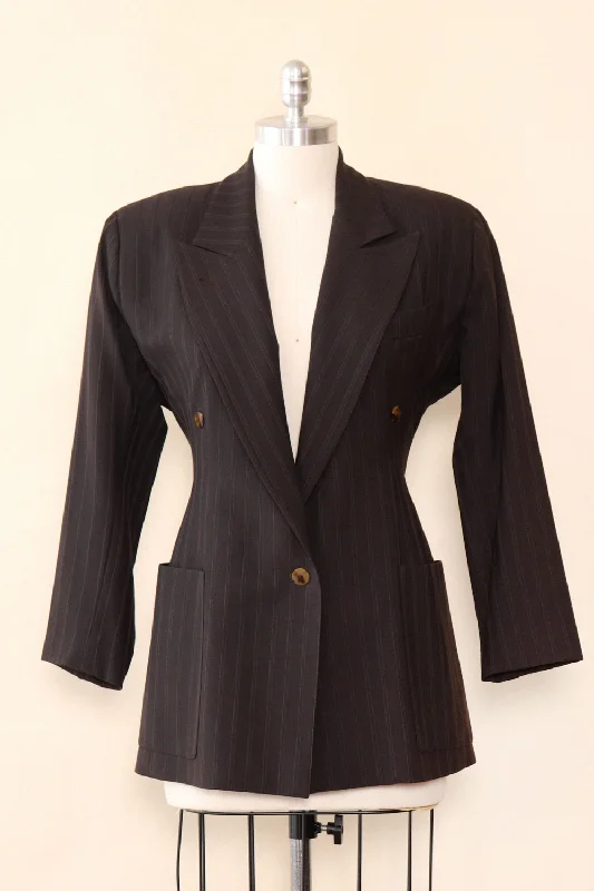 wool-blend coatJean Paul Gaultier Espresso Pinstripe Blazer M