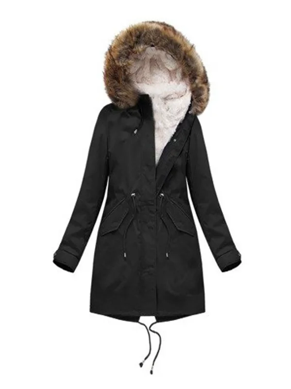 sleek and warm coatWinter Long Black Plus Velvet Hooded Coat