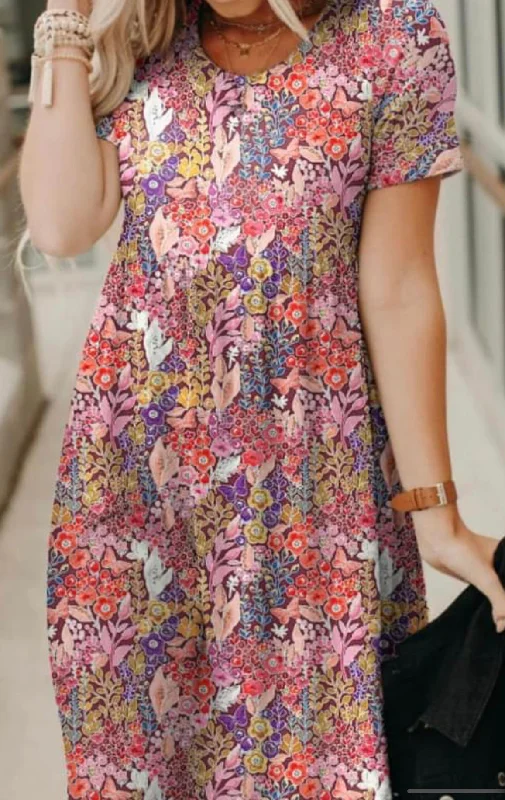 long-sleeve floral dressFloral Print Short Sleeve A-line Dress