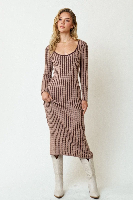 relaxed fit dressBrown Cable Knit Fitted Midi Dress