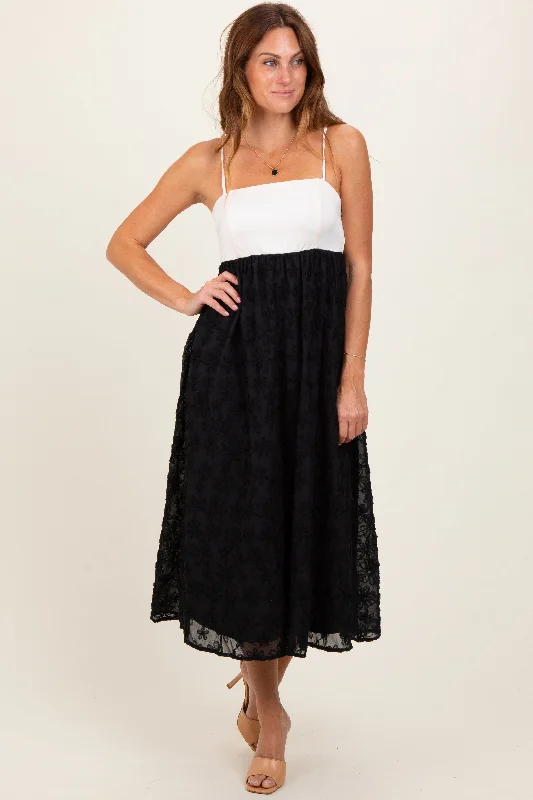 high-waisted dressBlack Colorblock Lace Maxi Dress