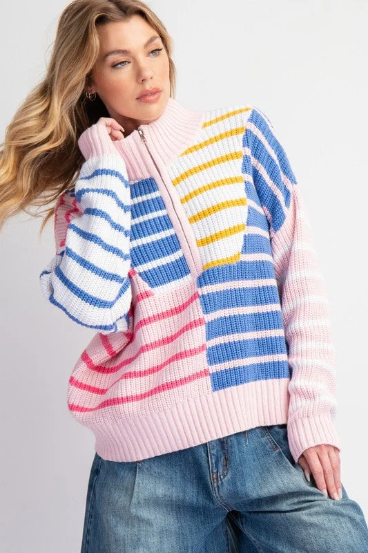 long-sleeve floral dressStriped Infatuation Pink Colorblock Sweater