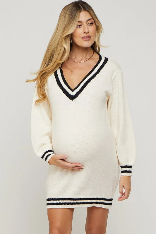 floral dressIvory Oversized Varsity Striped V-Neck Maternity Sweater Dress