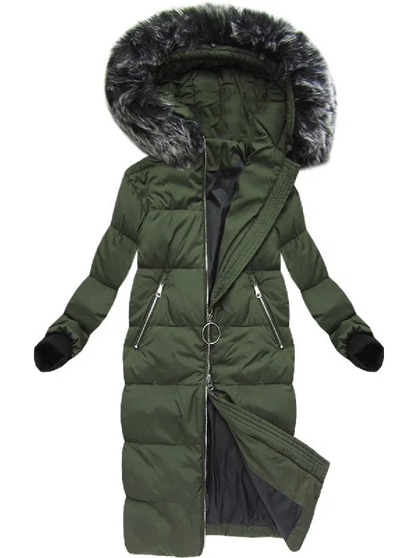 classic zip-up coatLong Hooded Fur Collar Down Jacket