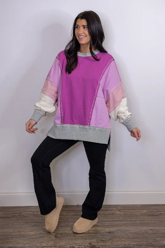 cocktail party dressCozy Trends Magenta Colorblock Pullover