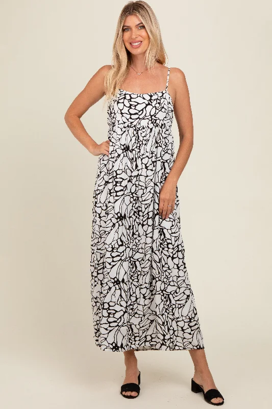 elegant maxi dressBlack Abstract Floral Print Midi Dress