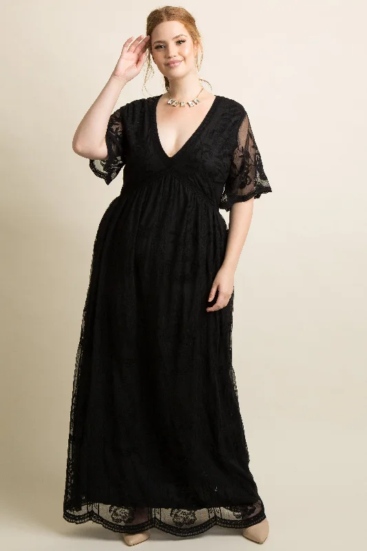 minimalistic dressPinkBlush Black Lace Mesh Overlay Plus Maxi Dress