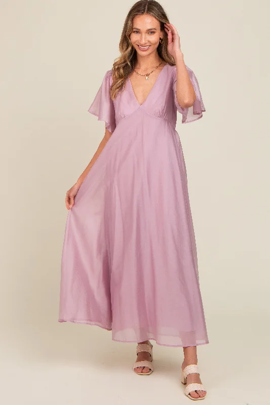 structured dressLavender V-Neck Flutter Sleeve Maxi Dress